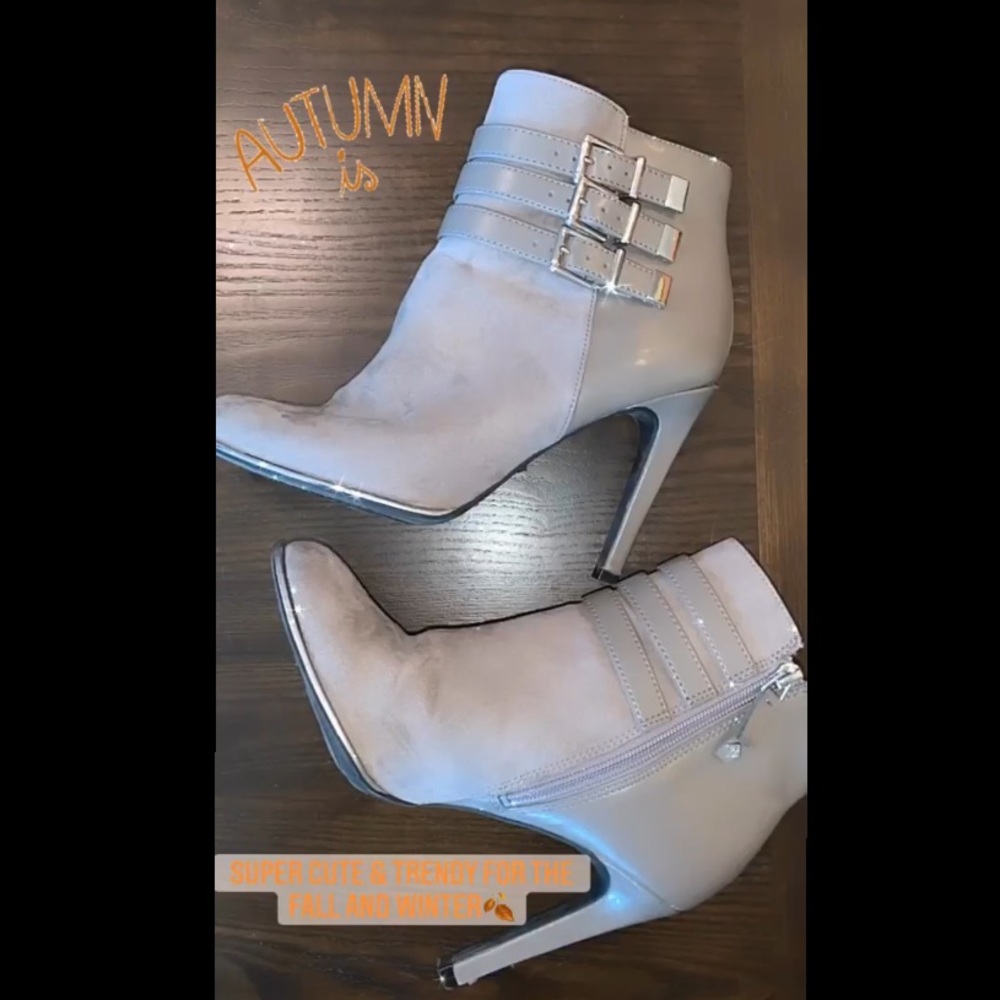 Gray Suede Heeled Booties